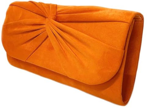 LeahWard Women's Wedding Clutch Bag Large Bow Soft Handbags Evening Purse (Orange)