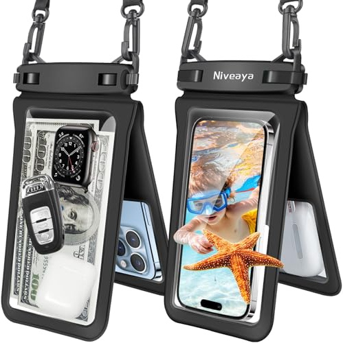 Niveaya Double Space Waterproof Phone Pouch (2-Pack) - IPX8 Phone Case Dry Bag for Beach, Kayak, Cruise Travel Essentials - Compatible with iPhone 17/16/15/14 Pro Max Galaxy S25/S24 Ultra (up to 8.3)
