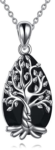 YFN Tree of Life Necklace Sterling Silver Black Tourmaline Pendant Tourmaline Crystal Healing Jewellery Spiritual Protection Gifts for Women Girls