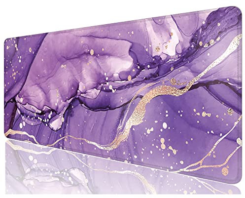 Desk Mat, 32 x 12 XXL Extended Large Gaming Mouse Pad, Desktop Decor Desk Pad, Cute Men Women Office Supplies and Accessories, XL Mouse Mat for Laptop & Keyboard, Purple Marble