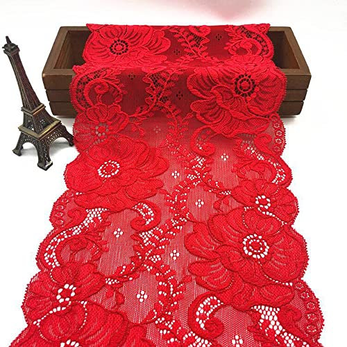 Duories 5 Yards 18cm Breit spitzenband Vintage Spitze Borte Spitzenbordüre Weiss Spitzenborte zum Basteln für Nähen Handwerk Hochzeit Weihnachten Tischdeko Geschenke Deko Geschenkband,Rot