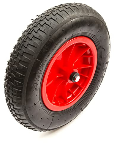 14.5 Inch Wheel & Tyre 3.50-8/4.00-8 15 With Axle Set Red Wheelbarrow Barrow Cart Replacement 2 Ply (With Axle)