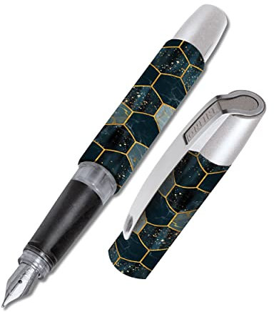 Online Füller Campus Blue Hexagon, Tinten-Füller für Rechtshänder, ergonomisches Griffstück, Iridiumfeder medium, Standard-Tintenpatronen, inkl. Kombipatrone blau, 1 Stück (1er Pack)