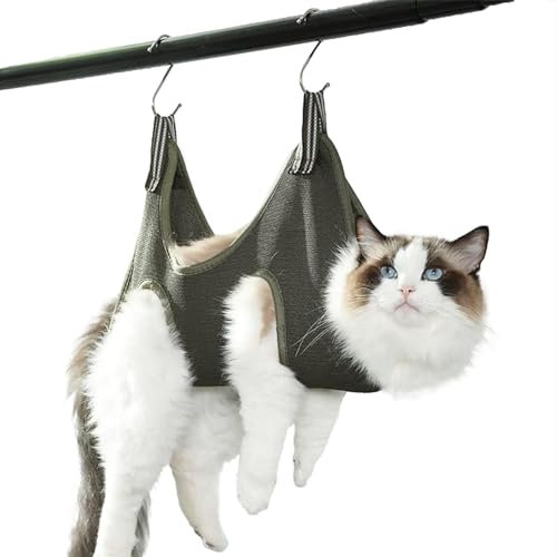 Qrity 1 Piece Cat Grooming Bag, Pet Hammock Harness, Dog Grooming Hammock Set with 2 Hooks, for Dog & Cat Trim Nails and Bath Grooming, Green, M