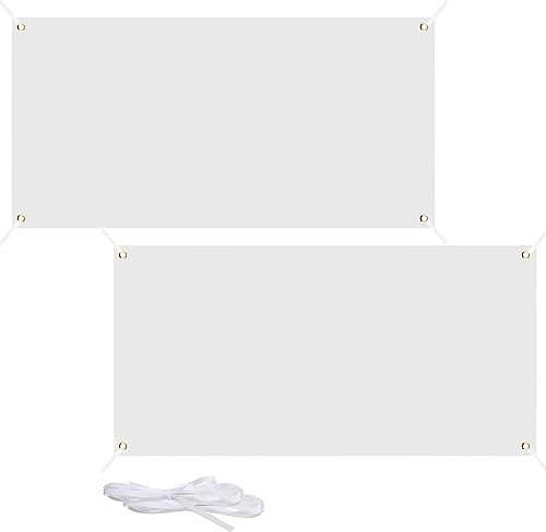 2x6Ft Blank Flag 2 Packs White Solid Color Flag With 6M Rope Paintable Plain White Banner DIY Party Festival Procession Celebration Sport Activities School Events Outdoor Decoration 180x60cm