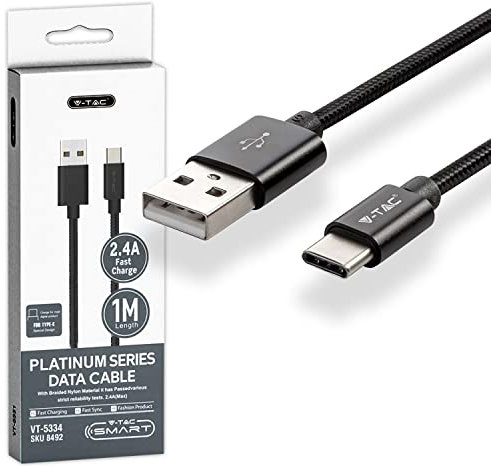 V-TAC Câble USB-C vers USB A de 1 mètre pour Smartphone, Ordinateur, Tablette - Câble Type-C pour Charge Rapide 2.A et Transmission De Données - Compatible Apple Huawei et Samsung - Noir
