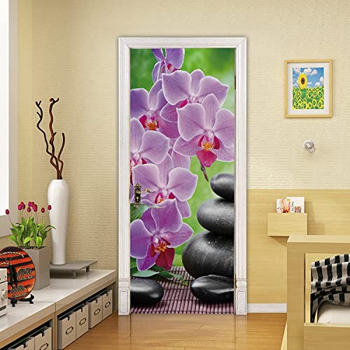 3D Türtapete Selbstklebend 95 X 215 Cm Lila Schöne Orchidee Diy Wandbild Pvc Wasserdicht Pvc Türtattoos Türposter Türaufkleber Fototapete Türfolie Für Tür,Wohnzimmer,Schlafzimmer,Küche Toilette