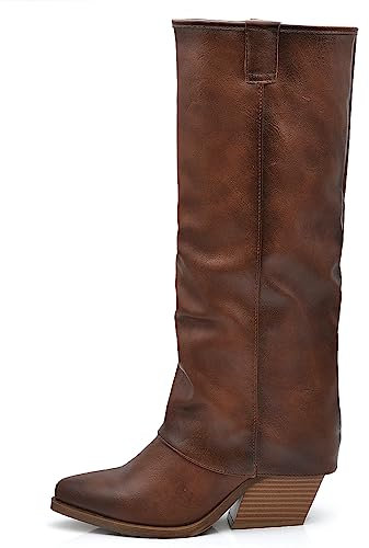 IF Fashion Scarpe Stivali Texani Arricciati Da Donna Con Ghetta Risvolto MP627 marrone N.37
