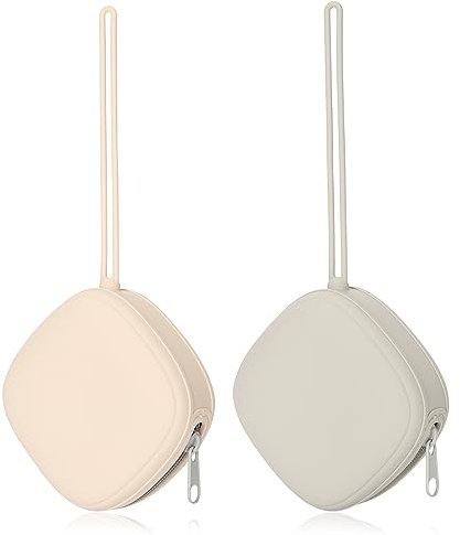 AULEGE Silikon-Schnuller-Halter-Hülle, Baby Binky Silikon-Abdeckungstasche, Silikon-Schnuller-Aufbewahrungstasche für Wickeltasche, 2 Stück (Hellgrau, Creme)