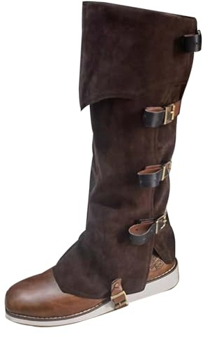 MKYSZLT Piraten-Stiefelüberzüge, Mittelalterliche Renaissance, Kunstleder, Steampunk-Stiefel, Überzüge mit Nieten, Piraten-Cosplay, Halloween, Kostümzubehör für Herren und Damen, Braun, Einheitsgröße