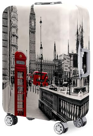 Mateju Suitcase Cover 19-32 Inch Luggage Covers Protectors, 3D City Print Trolley Case Protective Cover Washable Anti-Scratch Elastic Travel Suitcase Protector (London,XL)