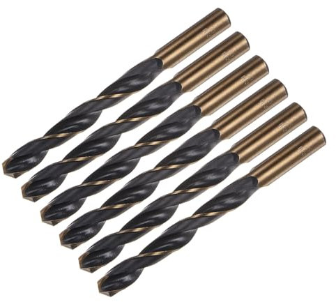 sourcing map 6 brocas Jobber de 13 mm, nitruro negro y titanio chapado en oro 4341, acero de alta velocidad (HSS) de 135 grados, brocas helicoidales para acero inoxidable, metal, plástico, madera