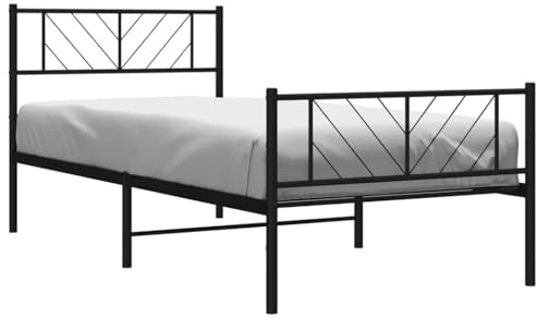 vidaXL Bettgestell, Bettrahmen mit Kopfteil Fußteil, Metallbett Bett mit Lattenrost, Einzelbett Gästebett Schlafzimmer, Metall Schwarz 100x190cm
