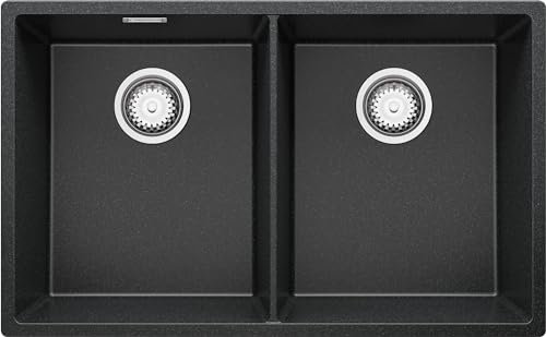 Fregadero bajo Encimera Grafito 76x47cm, Fregadero Cocina 2 Senos + Sifón, Granito al mueble 80cm - London Twin de Primagran