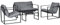 Outsunny Salon de Jardin Meuble de Jardin 4 pièces pour 4 Personnes avec canapé 2 Places, 2 fauteuils et 1 Table Basse 3 Coussins pour terrasse Jardin - Polyester Noir Gris Acier