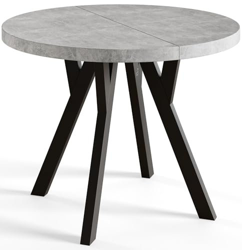 AlpiMeble Runder Esszimmertisch OVO, ausziehbarer Tisch Durchmesser: 100 cm bis 200 cm, Wohnzimmertisch Farbe: Graphit, mit Holzbeinen in Farbe Schwarz