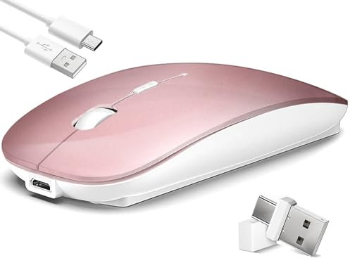 Kabellose Maus für Laptop, Bluetooth-Maus mit drei Modi (Bluetooth 5.2+ USB-A & USB-C Empfänger) - Kompatibel mit TypeC & USB Port Geräten/MacBook Pro/Air/Mac/iPad/Chromebook/Computer,Roségold
