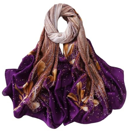 Silk Scarf Women Shawl Lotus Scarf Stain Neckerchief Head Wrap Thin Scarf Ladies Beach Shawl Vintage Bridal Scarf White Chiffon Scarf Muslim Colorful Cloth Christmas Scarf Belt (Purple-leaf)