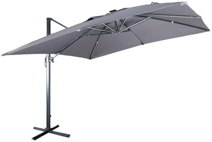 sweeek - Parasol déporté solaire LED 3x3m Luce gris avec lumière intégrée + housse
