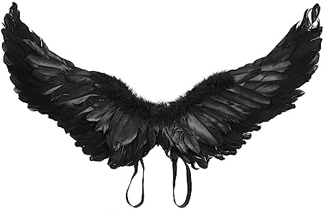 Eghunooye Adult Angel Wings Deluxe Feather Wings with Elastic Straps Halloween Wing Costume Accessory for Men Women (Black, One Size)