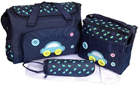 HEMOTON Wickeltasche mit Unterlage Große Kapazität Wickelunterlage Flaschenhalter Kleine Tasche Wasserdichtes PVC-Futter Dunkelblau