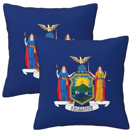 MDATT Quadratisches Dekokissen für Couch, Bett, Sofa, Bank, Stuhl, Motiv: New York-Flagge, 45,7 x 45,7 cm