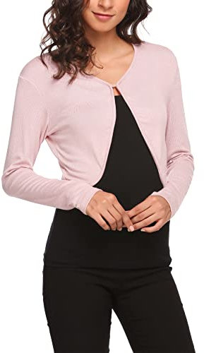 Hotouch Bolero Jacke Damen Kurz Strickjacke Langarm Bolerojacke Cardigan Schulterjacke Elegante Bolero Jacke Festlich Blazer zum Kleid Casual Top Rosa S