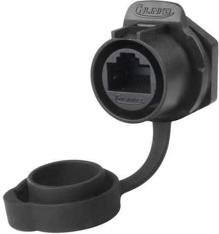 CNLINKO LP-20 RJ45 Prise de Montage sur Panneau, Connecteur Ethernet CAT6 RJ45 Prise à Trou Unique IP68 Connecteur Étanche M20 (Prise RJ45 à Trou Unique Noire)