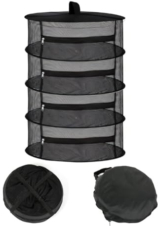 Herb Drying Rack, 4 Layer Herb Dryer Hanging Drying Net with Zipper, Collapsible Mesh Drying Hanger, Drying Baskets for Herbs, Plants, Flowers, Vegetables, Fruits, Fish, Clothing (Black, 60x90 CM)