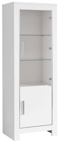 AltoBuy Denae - Vitrine Droite Laquée Blanc Brillant avec Eclairage LED