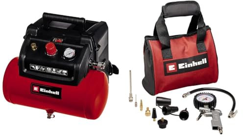 Einhell Kompressor TC-AC 190/6/8 (1,2 kW, max. 8 bar, 190 L/min Ansaugleistung, 6-l-Tank, ölfreie Pumpe, Manometer, Schnellkupplung, inkl. 10-tlg. Druckluftset)