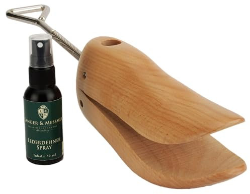 Langer & Messmer Schuhdehner und Stiefeldehner für die Zehenbox für Damen gegen drückende Schuhe - gefertigt aus massivem Buchenholz inkl. Lederdehnerspray 50ml (Schuh, 37/39)