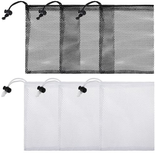 Bewudy Klein Netztaschen, 6Stk Beutel Mit Kordelzug, Kleine Aufbewahrungsnetzbeutel Schwarz Weiß Mesh Tasche für Reisen Spielzeug Kosmetik (15x20cm)