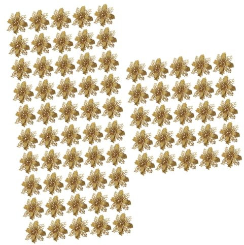 RORPOIR 60 STK Hohle Künstliche Lichthausdekorationen Für Zu Hause Weihnachtsdekorationen Weihnachtskranz Glitzerpulverblume Blumendekoration Simulationsblume Girlande Golden Plastik