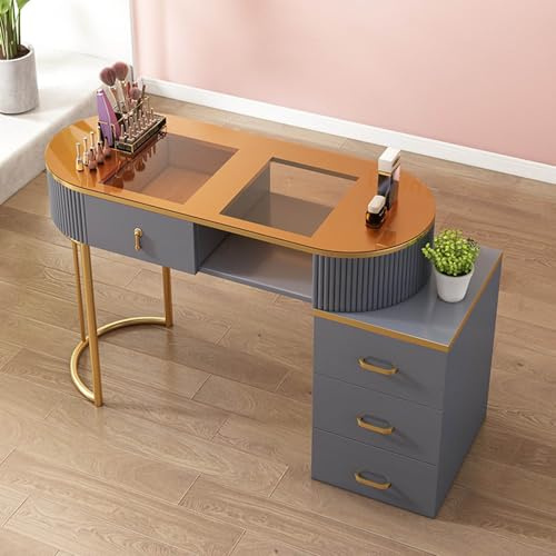 RIYUE_SHENGHENG Nail Tech Desk Artist Hand Manicure Table, Professional Modern Nail Beauty Workstation Wooden Salon Spa Nail Desk with Drawers and 3 Layers Storage Cabinet,home Beauty Salon Equipment