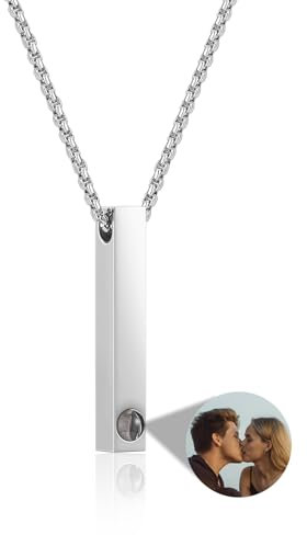JSDDE Personalisierte Kette mit Foto Personalisierte Fotorojektionskette Kette mit Bild Personalisiert Geschenk für Damen Herren (Silber)