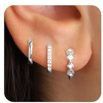 FUNEIA 3 Paar Creolen Silber 925 / Gold Damen Set 14K Vergoldet Kleine Ohrringe Hypoallergen Wasserfest Mehrere Ohrloecher Mini Piercings Schmuck