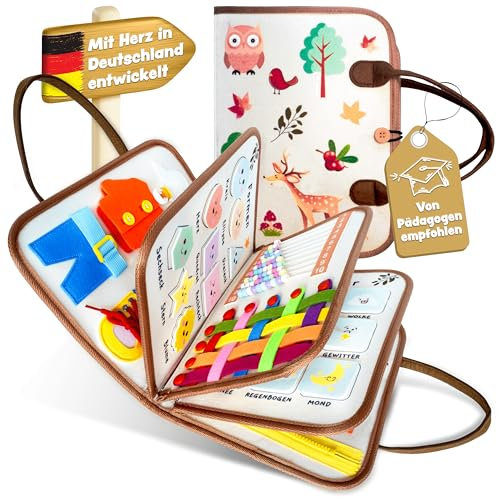 ELN Germany Montessori Busy Board ab 3 Jahre Deutsch - Activity Board Beschäftigung für Reise Autofahrt & Flugzeug - Motorikspielzeug für Kleinkind - Busy Book - Montessori Spielzeug