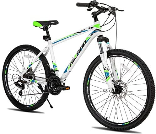 Hiland 26 Inch Mountain Bike, Aluminium Frame 21 Speed MTB with Disc Brake Suspension Fork, Mountain Bike For Men Women White