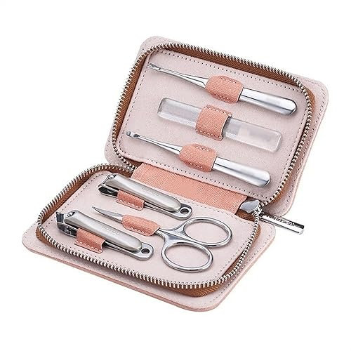 QWAXTRIW Nagelknipser-Set, 6-teiliges Maniküre-Set, Maniküre-Werkzeuge für die Körperpflege, professionelles Maniküre-Pflegeset mit PU-Lederetui, Maniküre-Set, Pink