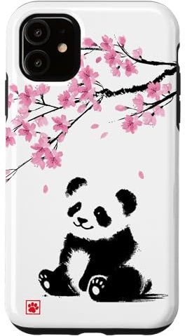 Japanese Panda Sakura Cherry Blossoms Sumi-e Aesthetic Case for iPhone 11