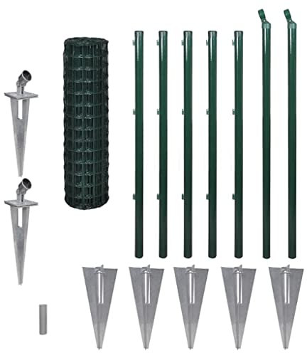 KOIECETA Maschendrahtzaun Set Grün Maschendraht Gartenzaun Zaun Eurozaun Stahl 10 x 1 m Grün