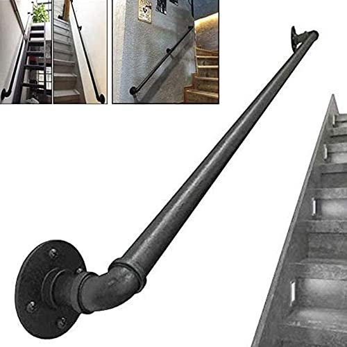 Industrieller rutschfester Handlauf, 100 cm, geschmiedetes Eisen, Treppengeländer, Unterstützung für ältere Menschen und Kinder, Wandmontage, schwarz, Sicherheits-Haltegriff