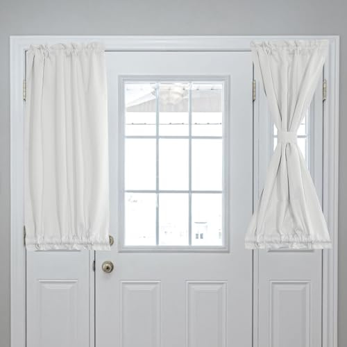 QUARKZMAN Blackout Türvorhänge für Privatsphäre Weiß 25 x 40 | 1 Panel, französische Seitentürfenster-Vorhang, Stangenfach Türvorhang Raffrollo, für Terrassen-Fronttürfenster