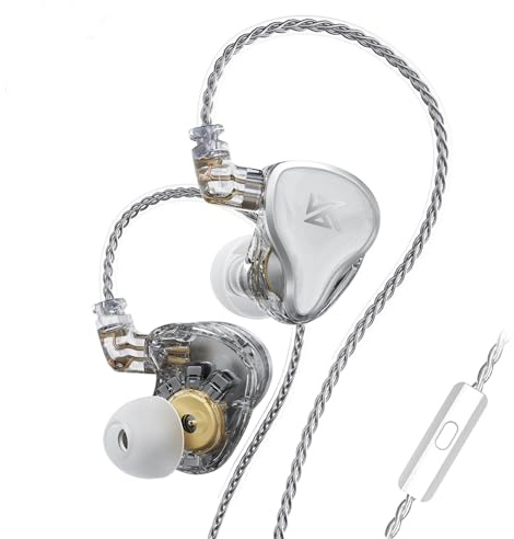 KZA COUSTICS KZ ZAS In Ear Monitor, 1DD + 7BA Hybrid Driver IEM Headphones, HiFi IEM Headphones, Gaming Earbuds, with Detachable Silver-Plated OFC Cable for Musicians and Audiophiles (White-With Mic)
