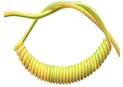 Cable espiral de resorte amarillo-verde, cable de tierra de un solo núcleo, 20/18/17/15/13/11/9/7 AWG, cable retráctil de cobre, cable telescópico (9 AWG, 6 mm², 4 metros de estiramiento).(7 Awg 10mm2