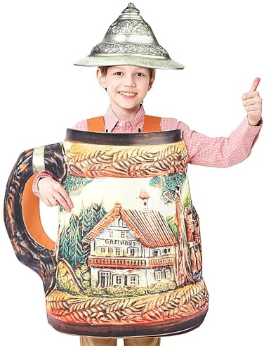 Fierudeng Disfraz de jarra de cerveza, disfraz de jarra de cerveza para mujer, mono divertido para Oktoberfest, adultos, niños, niñas, cosplay, fiestas