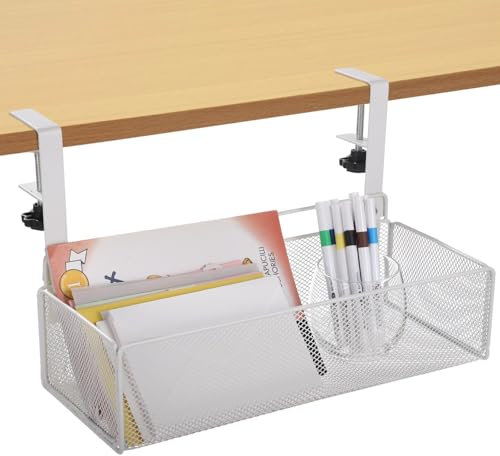 yeeplant Under-Desk Clamp-On Organizer Drawer, Mesh Hanging Shelf With Adjustable Clamp, Drill-Free Storage Solution For Office Or Home