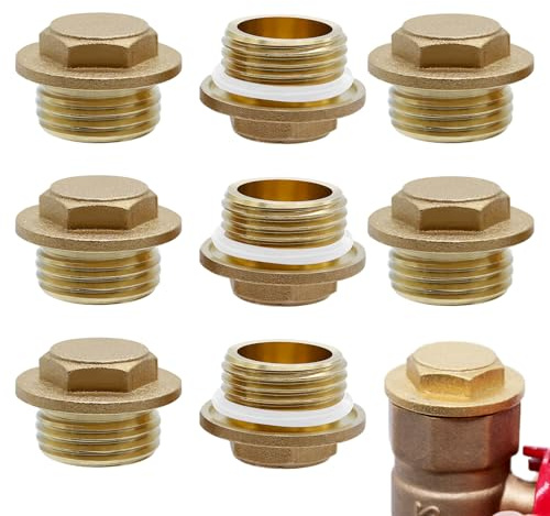 ZHIYUQL® 8 Stück Messing Stopfen 1/2 Zoll Außengewinde Verschlussstopfen, Blindstopfen Rohr Endkappe mit Gummiring für Rohranschluss Badezimmer Heizung und Trinkwasseranlage Geeignet