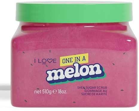 I LOVE One In A Melon Shea Sugar Scrub Exfoliating Moisturising Body Scrub with Shea Butter, Sugar Crystals & Refreshing Melon Scent for Soft Smooth Skin 510g